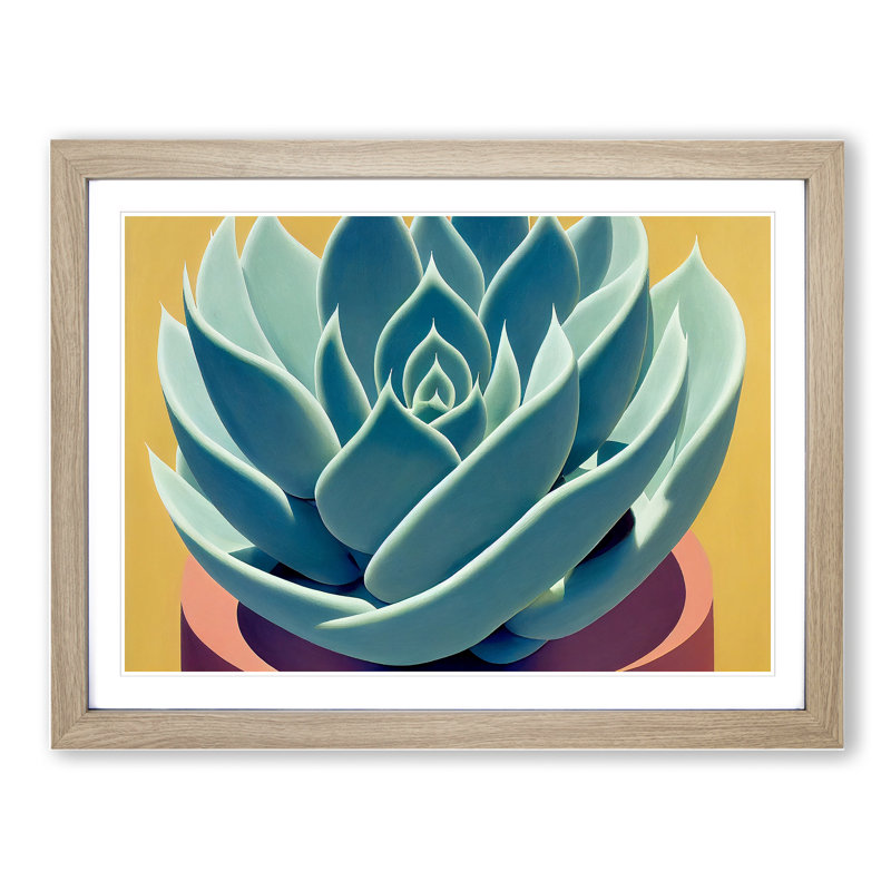 Flourishing Succulent Plant - Single Picture Frame Painting, 25cm H x 34cm W x 2cm D, Oak