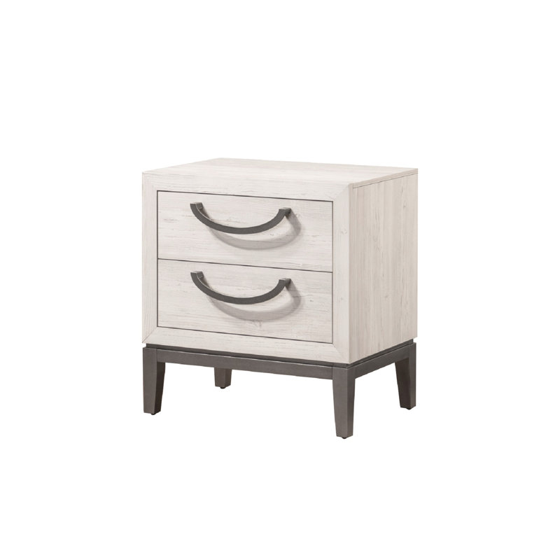 2 Drawer Nightstand In Contemporary Style - Solid Wood Beige White Bedroom Furniture And Drawers Function