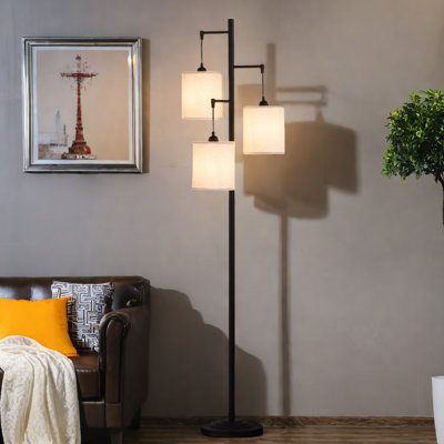 66.1'' Metal Tree Floor Lamp with Three Round Shade Lights for Living Room