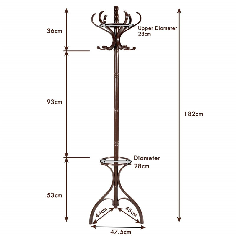 Bellview Solid Wood Freestanding Coat Rack, Red/Brown
