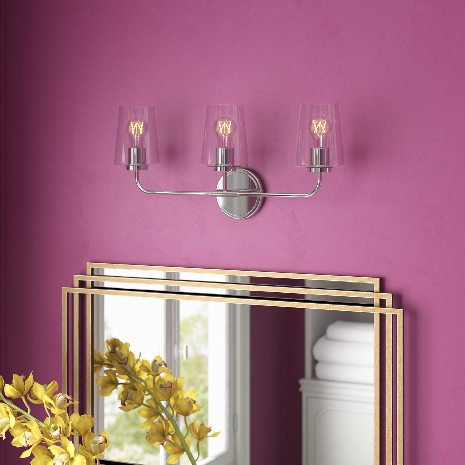 Verbena 3 Light Transparent Dimmable Vanity Light, Chrome