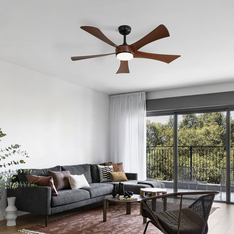 Ventilateur de plafond d'intérieur à 5 pales avec télécommande DEL et lumière DEL Damecia, Brun