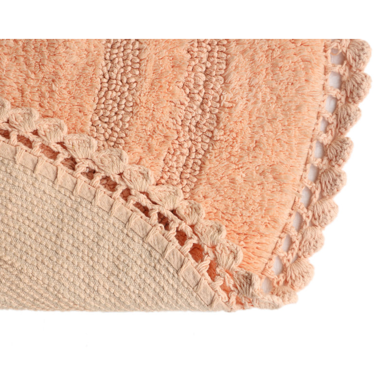 Akifumi 100% Cotton Non-Slip Bath Rug, Peach