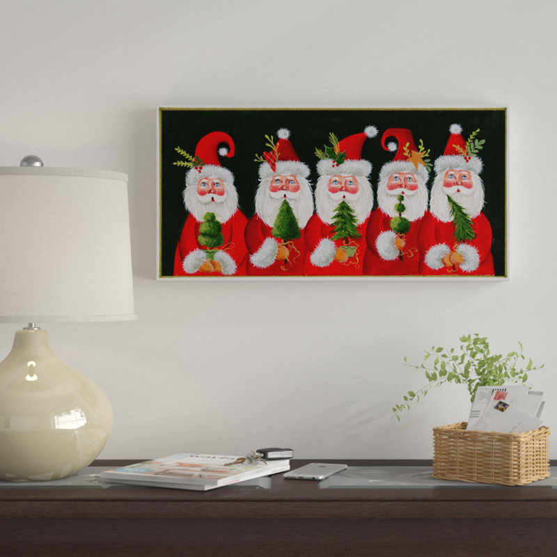 « cinq pères noël », art sur toile, H 10 po x l 19 po x P 2 po