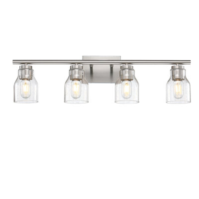30" Brushed Nickel 4-Light Vanity Light with Clear Seeded Glass Shades