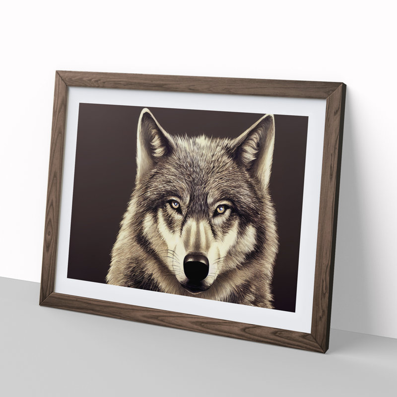 XH1022-7080X Portrait Of A Wolf Vol.2 - Single Picture Frame Print, 25cm H x 34cm W x 2cm D, Walnut Framed