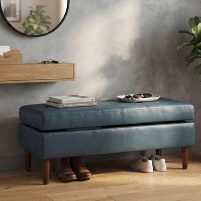 Faux Leather Ottoman Bench With Tufted Seat, Padded Upholstered Bench For Bedroom, Entryway, Dining Room