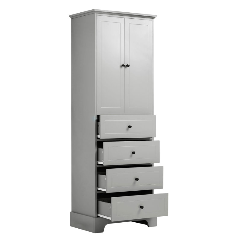 Armoire de rangement avec 2 portes et 4 tiroirs pour salle de bain, bureau, tablette réglable, panneau de fibres à densité moyenne avec finition peinte, armoire de salle de bain 