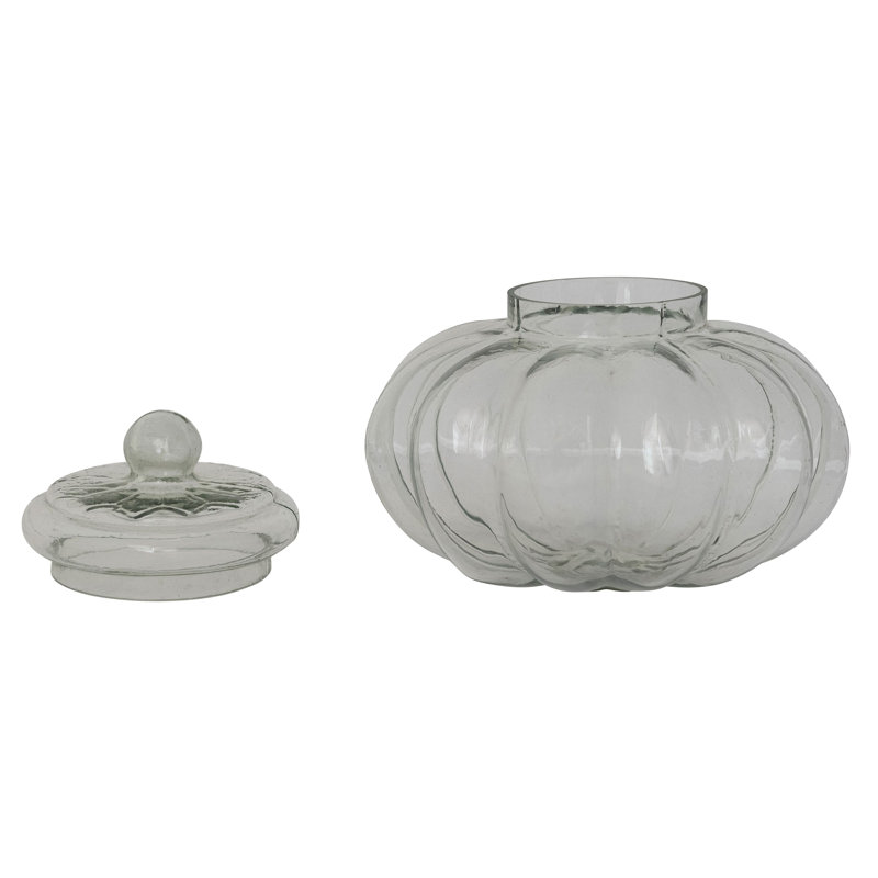 Pot en verre nervuré avec couvercle, 8" D x 7.25" H
