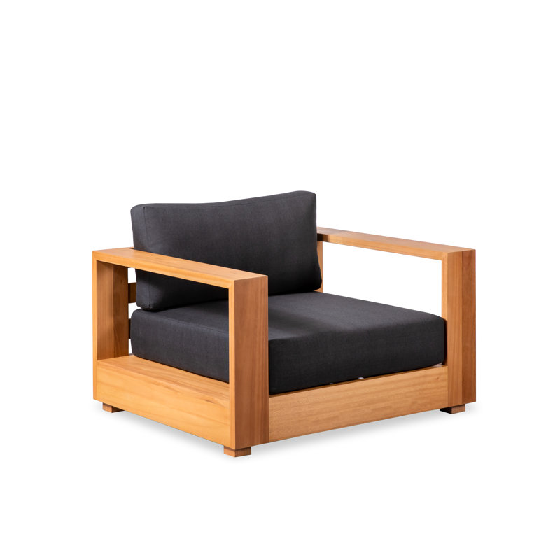 Chaise longue d'extérieur en bois avec coussins Leon Eucalyptus