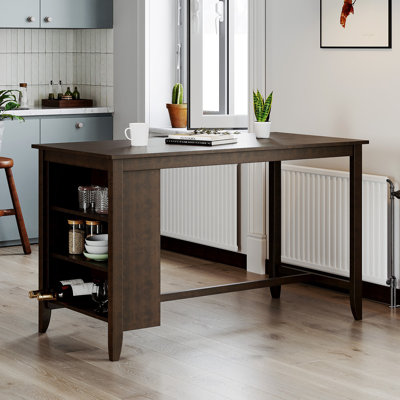 Winston Porter Wood Rectangular Bar Table - Industrial Long Counter Height Table with Wooden Legs