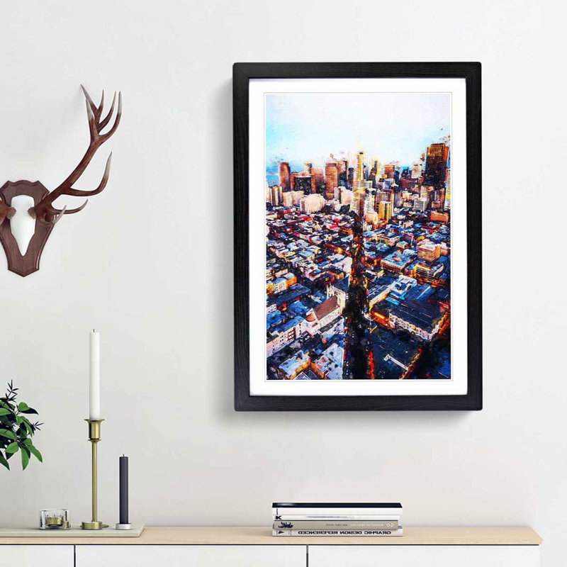 Downtown San Francisco - Picture Frame Painting Print, 48cm H x 36cm W x 2cm D, Black Framed