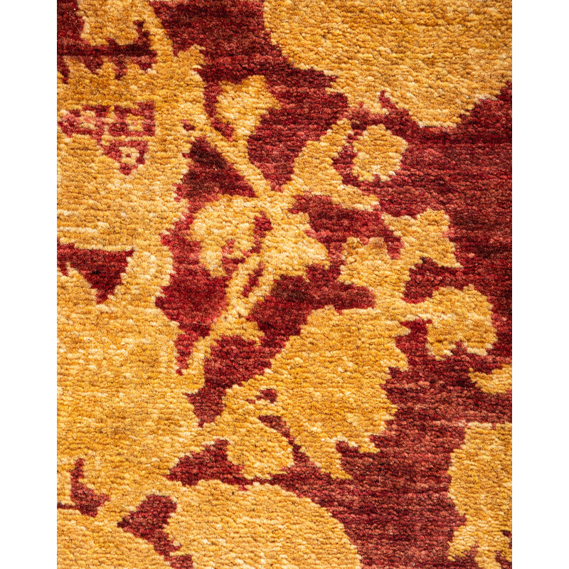 Hand-Knotted Red Wool Abstract Rectangular Area Rug