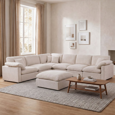 Canapé modulaire en chenille surdimensionné 144 pouces à 7 places avec canapé profond et modulaire en nuage 144 po avec repose-pieds rembourré amovible