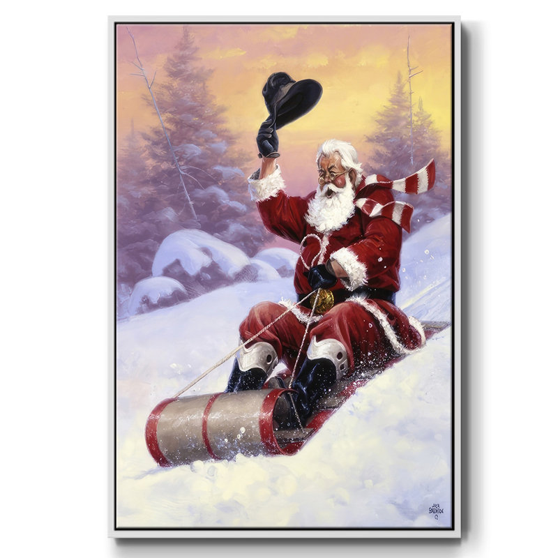 «Here Comes Santa», reproduction d'art sur toile, H 25 po x l 17 po x P 1,5 po, Cadre blanc