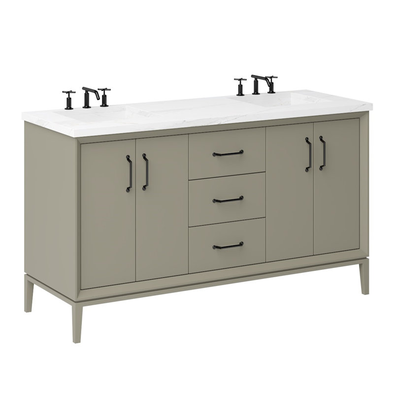 Alexandra Double Bath Vanity, French Olive, 60", Matte Black