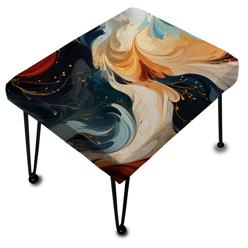 Repose-pieds rectangulaire orange et bleu sarcelle
