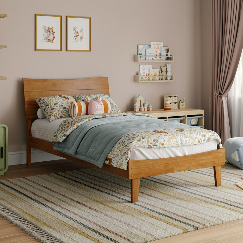 Lit plateforme en bois Phoenix avec pied de lit assorti, Twin, Light Toffee
