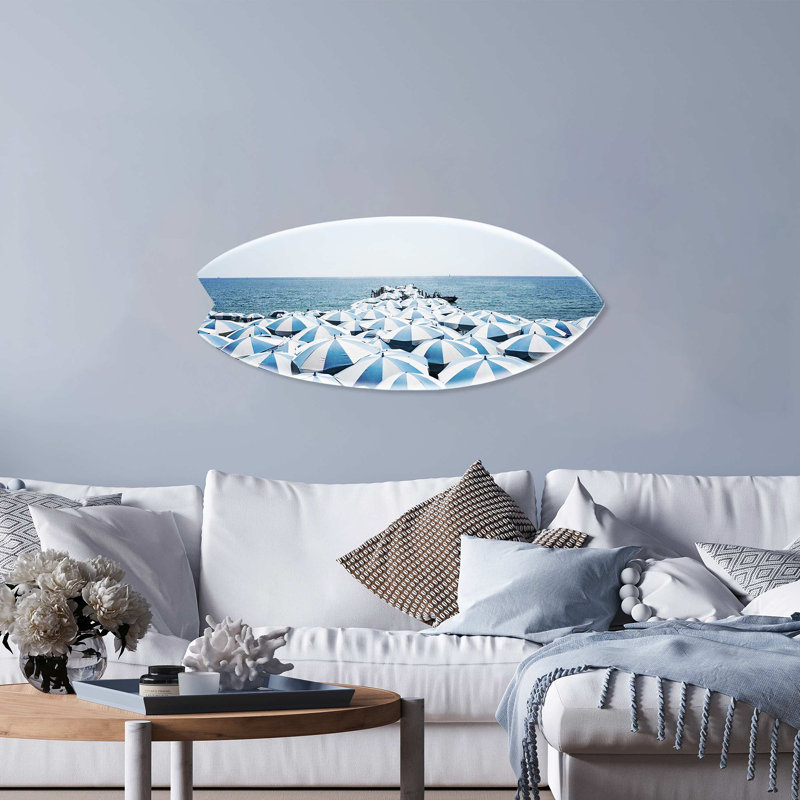 Blue Umbrella Beach Decorative Acrylic Skimboard by Oliver Gal