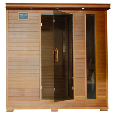 HEATWAVE Great Bear 6 Person Cedar Infrared Wood Sauna for Home Relaxation – Indoor Sauna with 10 Carbon Heaters, Chromotherapy Lighting, Oxygen Ionizer, Built-In Stereo Sound System