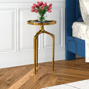 Jericho Aluminum Tray Inspired Top Accent Table with 3 Tripod Legs