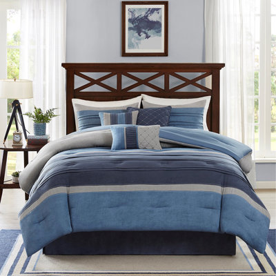 Ensemble d'édredon en microsuède 7 pièces bleu marine