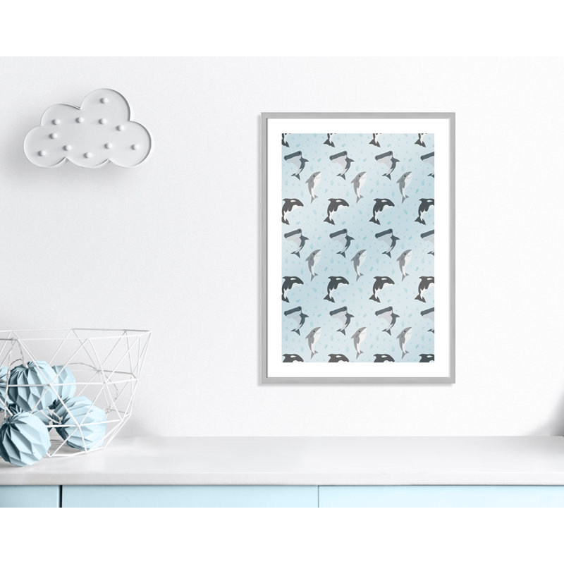 «Happy Fish», impression sur papier, H 10 po x l 8 po x P 1,18 po, Encadré de boîte argent