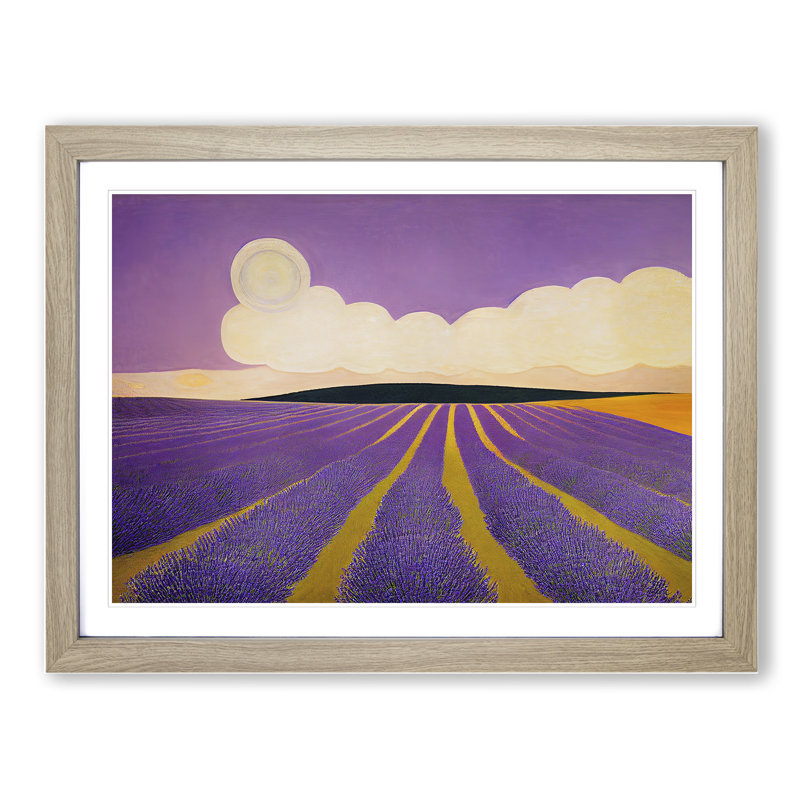 Handsome Lavender Flower Field - Single Picture Frame Print, 46cm H x 64cm W x 2cm D, Oak Framed