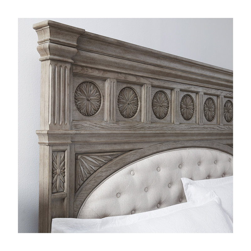 Kingsbury French Gray Oak Tufted King Bed with Upholstered Headboard