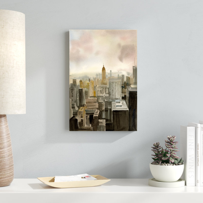Paysage de ville peint, H 18 po x l 12 po x P 1,25 po