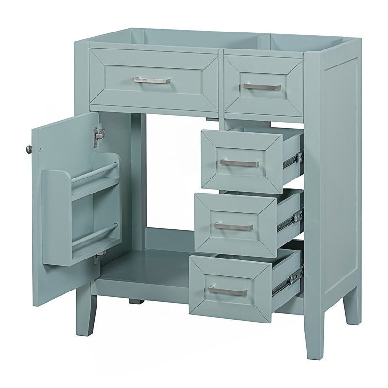 Meuble-lavabo moderne, armoire de salle de bain avec tiroirs et structure en bois, Vert