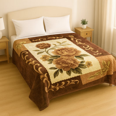 Silky Floral Plush Blanket, Korean Mink Style, Heavy 5lb Queen Blanket