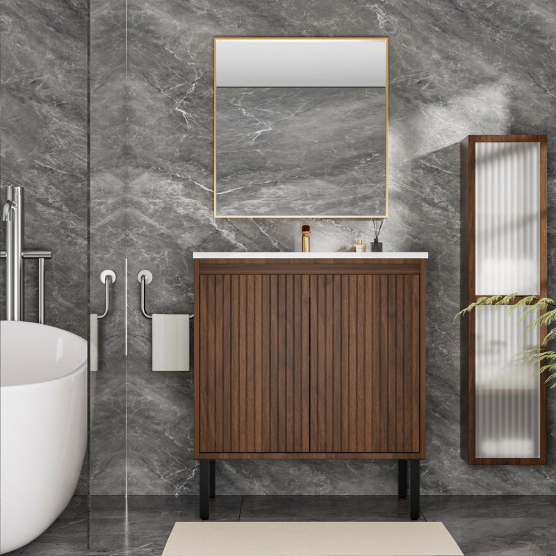 Meuble-lavabo de salle de bain sans lavabo, 30", Brun