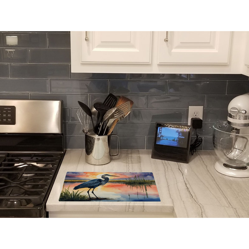 Blue Heron Setting Sun Glass Cutting Board