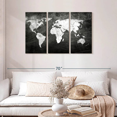 «World Map Iron Impression World Map», ensemble de 3 pièces sur toile