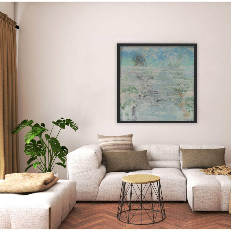 Toile abstraite «Tides of Color» par Karen Biery, Toile avec cadre flottant noir, 12" H x 12" W x 2.375" D, Black
