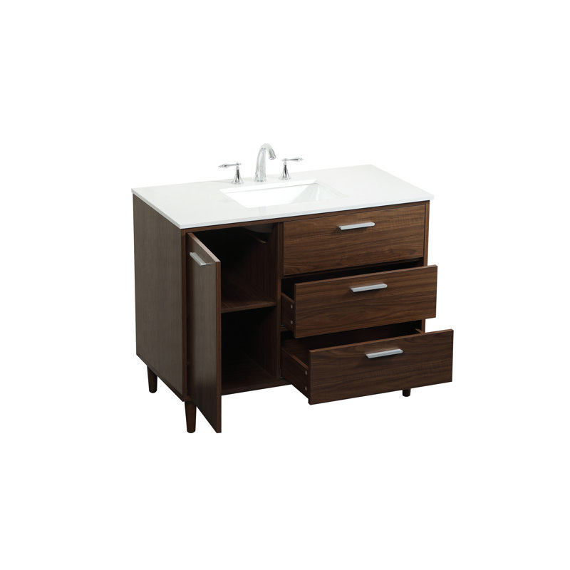 Baldwin 42'' Single Bathroom Vanity with Engineered Marble Top, Walnut