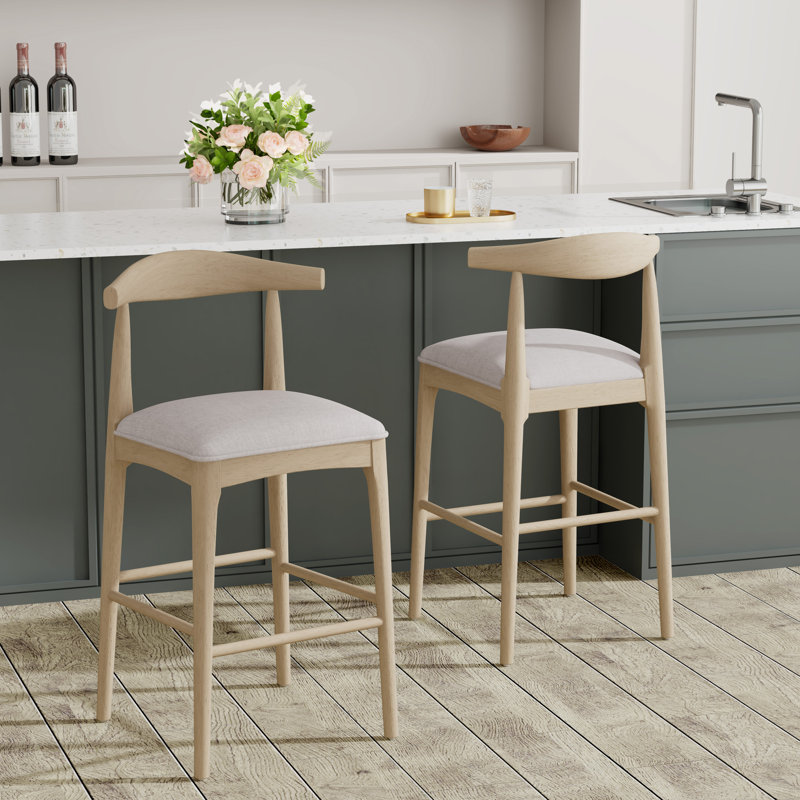 Tabourets rembourrés Eameson, Tabouret de bar (siège d'une hauteur de 30,5 po), Siège en galet / structure en frêne clair