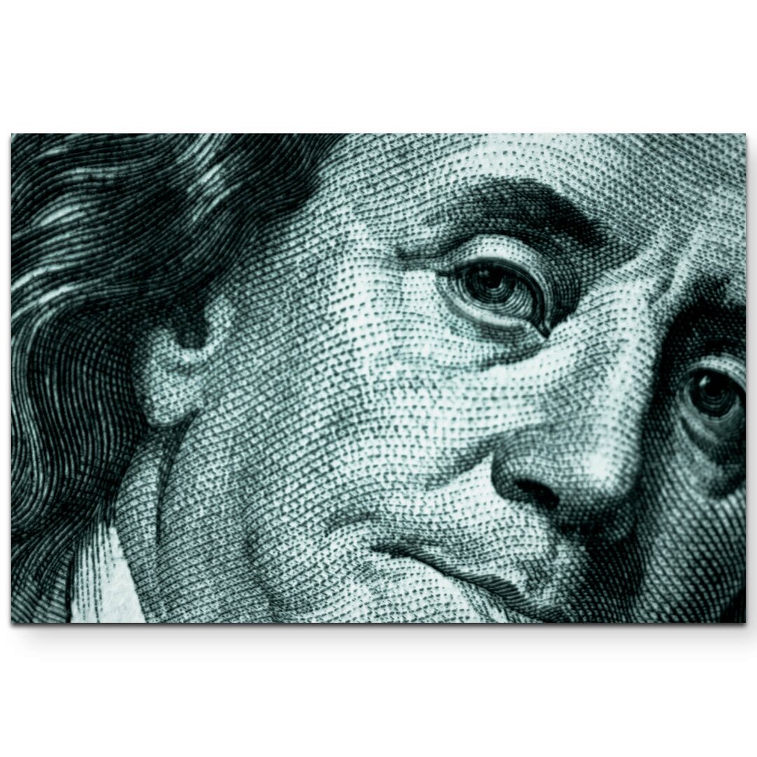 Leinwandbild Benjamin Franklin auf einem 100 Dollar Schein – Nahaufnahme