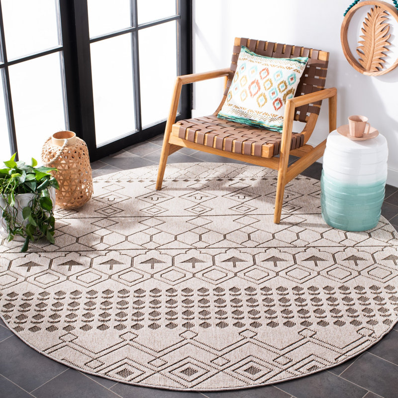 Global Southwestern Indoor/Outdoor Area Rug, Round 6'7"