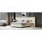 Contemporary Queen Size Upholstered Platform Bed Velvet Upholstery Warm Beige Bedroom Furniture With Oversized Headboard