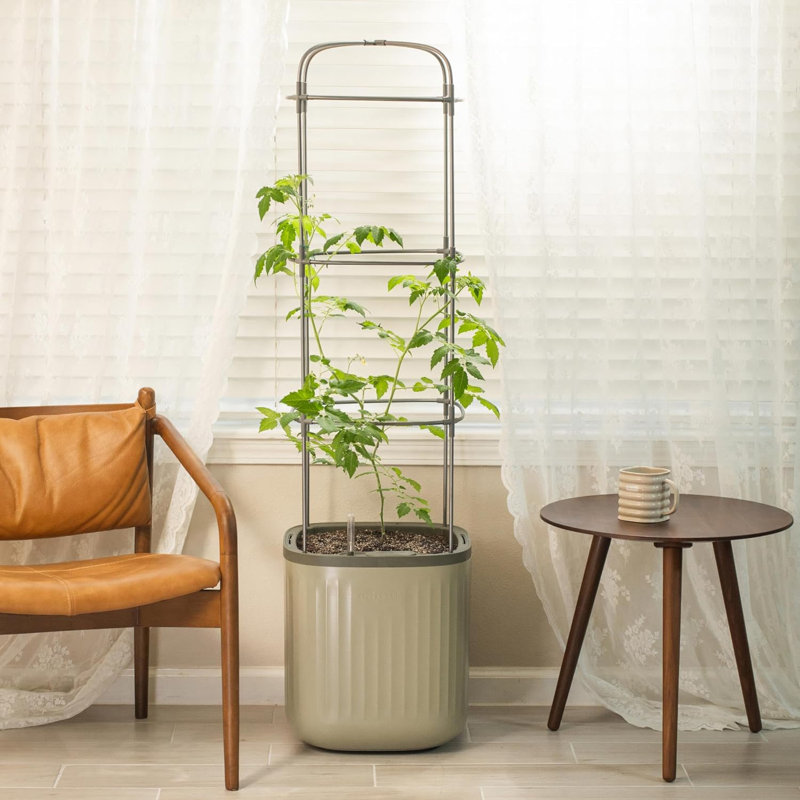 Sage Green Self-Watering Indoor Outdoor Planter with Trellis