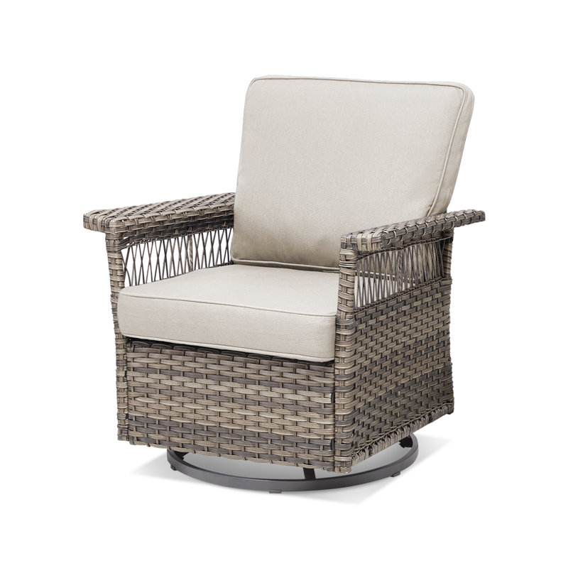 Anferney All Weather Wicker Outdoor Rocker Swivel Patio Chair with Cushions (Set of 2), Beige, Gray