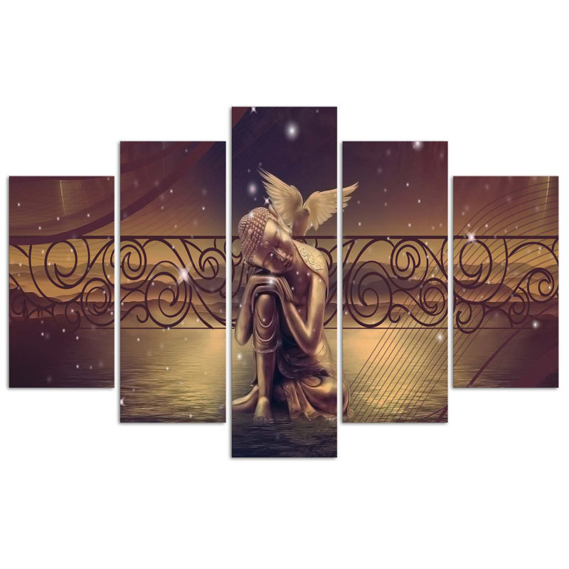 Buddha Brown Feng Shui - 5 Piece No Frame Print on Canvas, 100cm H x 150cm W