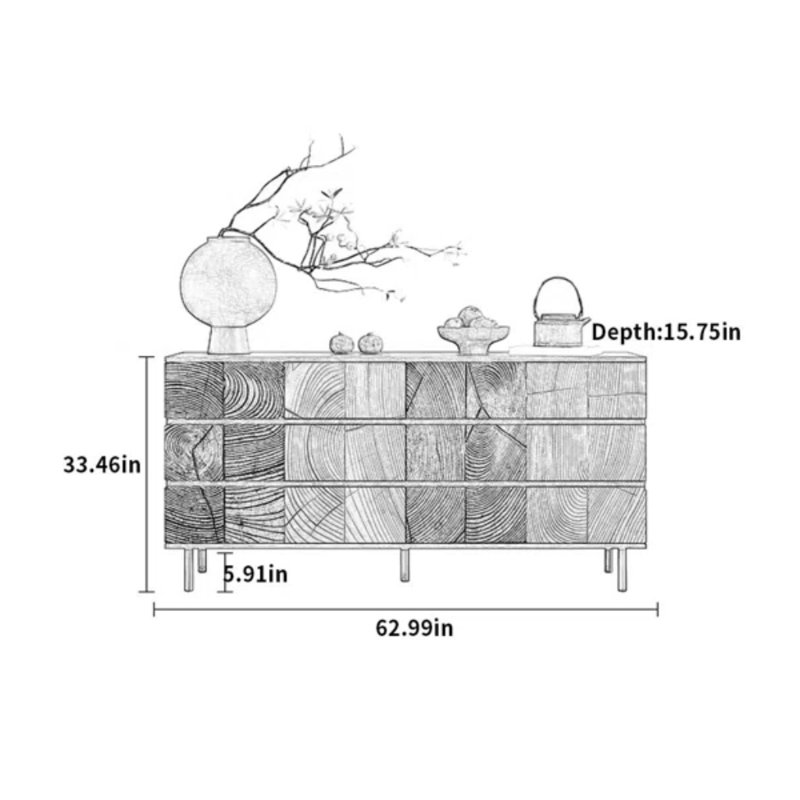 Buffet rétro sculpté, 33.46" H x 62.99" W x 15.75" D