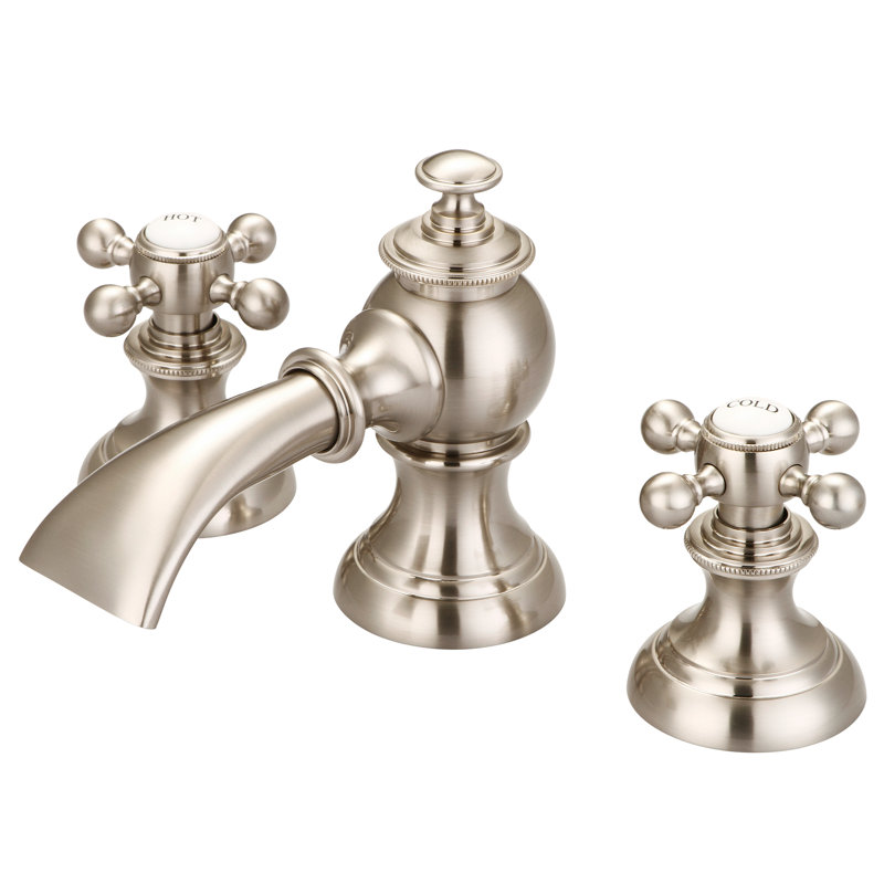 Modern Classic Widespread Bathroom Faucet with Drain Assembly, Ball Cross, Brushed Nickel