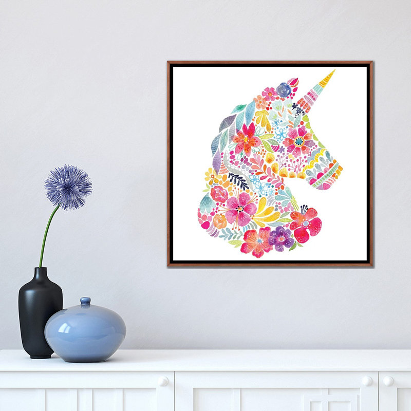 « floral silhouette : licorne » par stéphanie corfee-impression sur cadre photo, H 18 po x l 18 po x P 1,5 po, Toile tendue