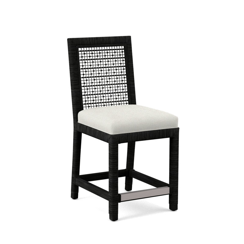 Pine Isle 24" Counter Stool, Sunbrella Beige Pinstripe; 6205-74, Black