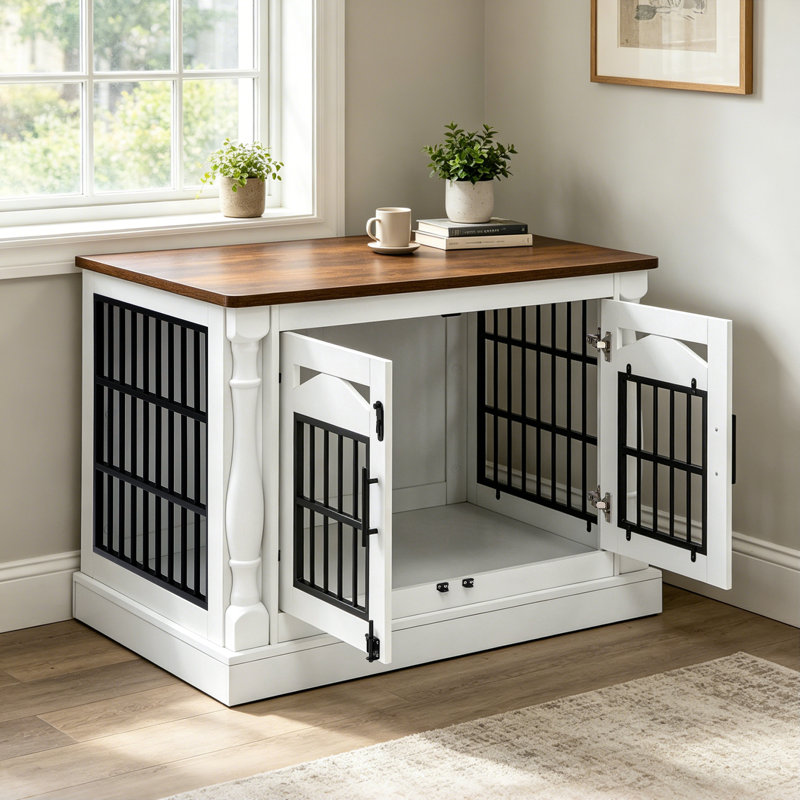Meuble de cage pour chien en bois naturel avec conception à double porte pour chiens de taille moyenne à grande l 47,24 po 