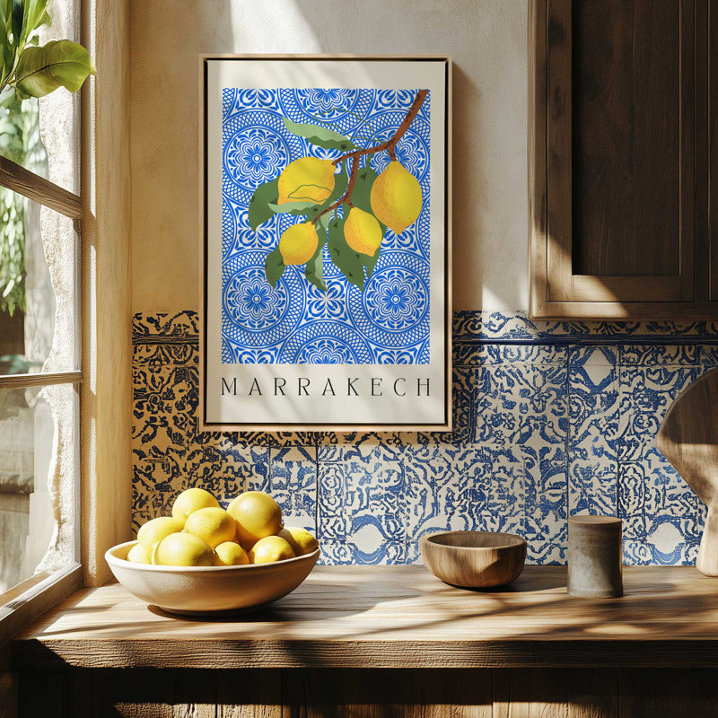 Impression sur toile dans un cadre marocain, H 18,75 po x l 12,75 po, Noir satiné